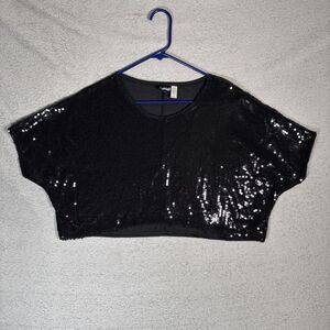 Vintage Fredericks Of Hollywood Crop Top Women’s S Black‎ Sequins USA Glam Rock